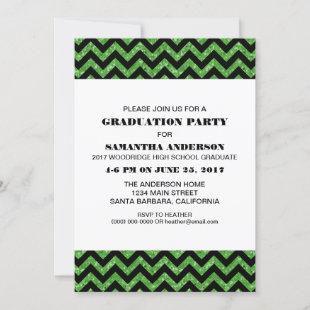 Green Chevron Glitter Graduation Party Invite