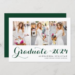Green Class of 2024 Photo Collage Graduation Invitation