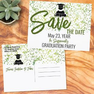 Green Confetti Graduation Party Save The Date  Announcement Postcard