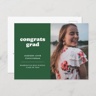 Green Congrats Grad Photo Graduation Invitation Postcard