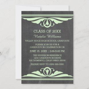 Green Deco Chalkboard Graduation Invite