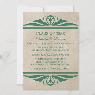 Green Elegant Deco Graduation Invite