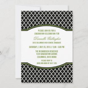 Green Elegant Quatrefoil Graduation Invitation