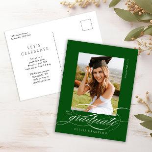 Green Elegant Script Graduation Party Invitation Postcard