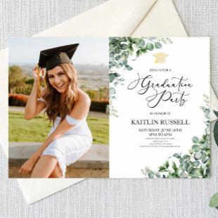 Green Eucalyptus Leaves Botanical Graduation Party Invitation