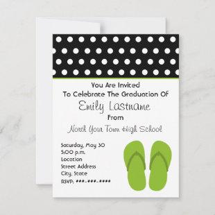 Green Flip Flops / Polka Dots Graduation Invitation