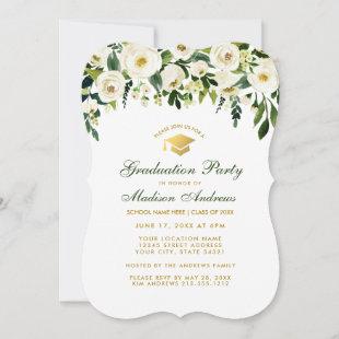 Green Floral Gold Graduation Party Invitation
