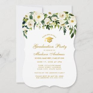 Green Floral Gold Graduation Party Invite