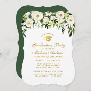 Green Floral Gold Graduation Party Invite G