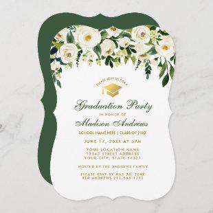 Green Floral Gold Graduation Party Invite GB