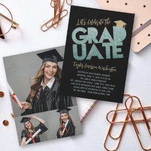 Green Glitter Graduate Cutout Graduation Party Invitation
