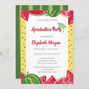 Green Glitter Graduation Cap,Watermelon Graduation Invitation