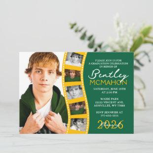 Green & Gold 6 Photo Filmstrip Graduation Collage Invitation