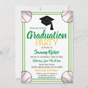 Green & Gold Baseball Graduation Party Invitation