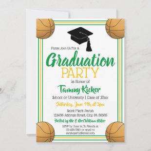Green & Gold Basketball Graduation Party Invitation