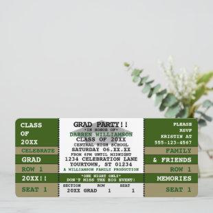 Green|Gold Concert Ticket Grad Party Invitation