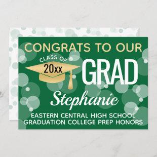 Green Gold Confetti Bokeh Bubbles Graduation Invitation