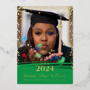 Green Gold Confetti Foil Graduation Announcement