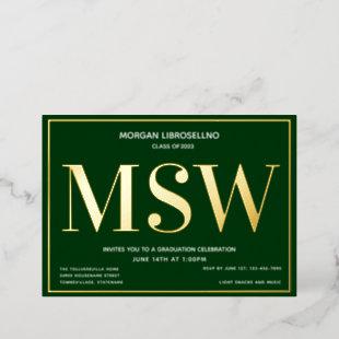 Green Gold Degree MSW Graduation Foil Invitation