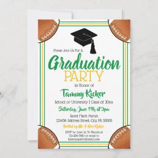 Green & Gold Football Graduation Party Invitation