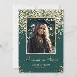 Green Gold Glitter Photo Graduation Party Invitation