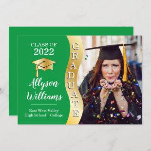 Green | Gold Graduate Wave Grad Cap Photo Announcement