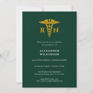 Green Gold Modern Nurse School Graduation Invitation
