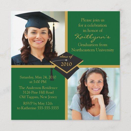 Green & Gold Photo Graduation Invitation