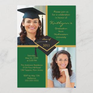 Green & Gold Photo Graduation Invitation