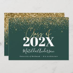 green gold script modern elegant graduation  invitation