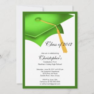 Green Grad Cap Graduation Party Invitation