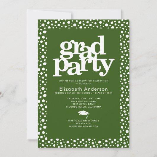 Green grad party bold modern typography stylish invitation