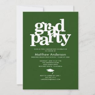 Green grad party modern bold typography simple invitation