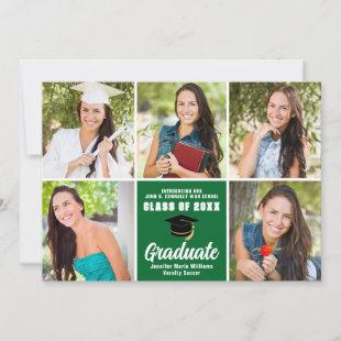 Green Graduate Photo Collage Modern Graduation Announcement