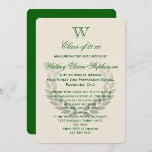Green Letter Monogram Classic College Graduation Invitation