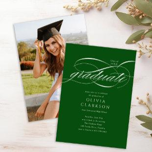 Green Modern Elegant Script Photo Graduation Party Invitation