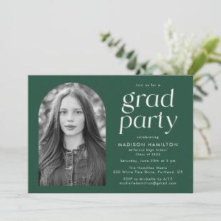 Green | Modern Minimalist Photo Graduation Party Invitation
