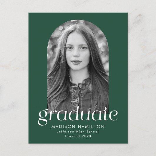 Green | Modern Minimalist Photo Graduation Party Invitation Postcard