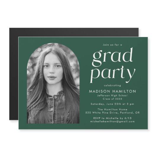 Green Modern Minimalist Photo Graduation Party Magnetic Invitation