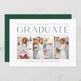 Green Modern Typography Photo Collage Graduation Invitation