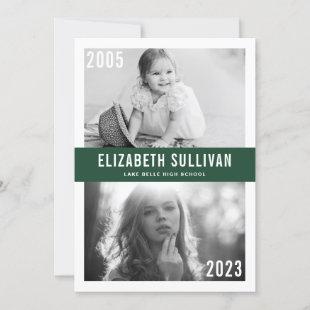Green Now and Then Photo Collage Graduation Invitation