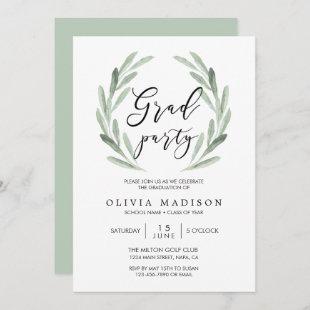 Green Olive Branch Wreath Graduation Party Invitation