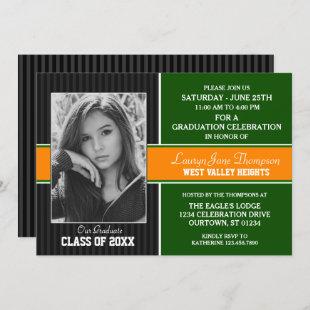 Green|Orange Photo Graduation Party Invitation