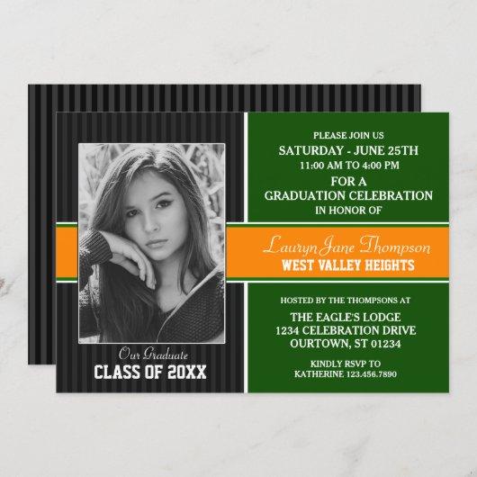 Green|Orange Photo Graduation Party Invitation
