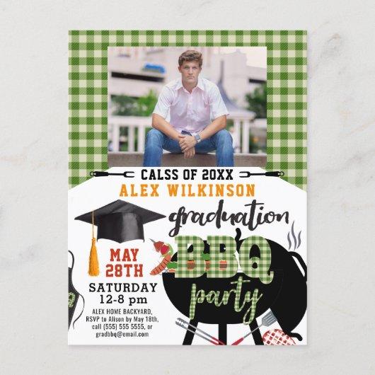 Green Plaid Graduation BBQ Party Photo Invitation Postcard