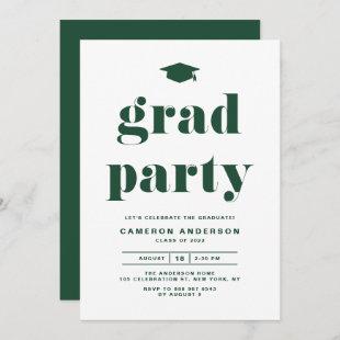 Green Retro Bold Typography Graduation Party Invitation
