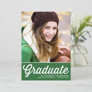 Green Retro Bold Typography Photo Graduation Invitation