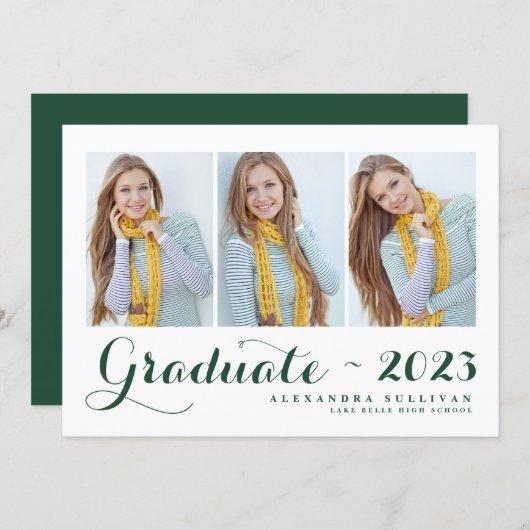 Green Script Photo Collage 2023 Graduation Party Invitation