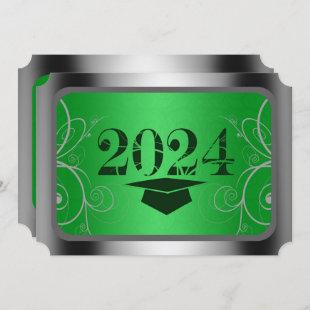 Green & Silver Frame Graduation Party Invitations