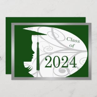Green & Silver Silhouette 2024 Graduation Party Invitation